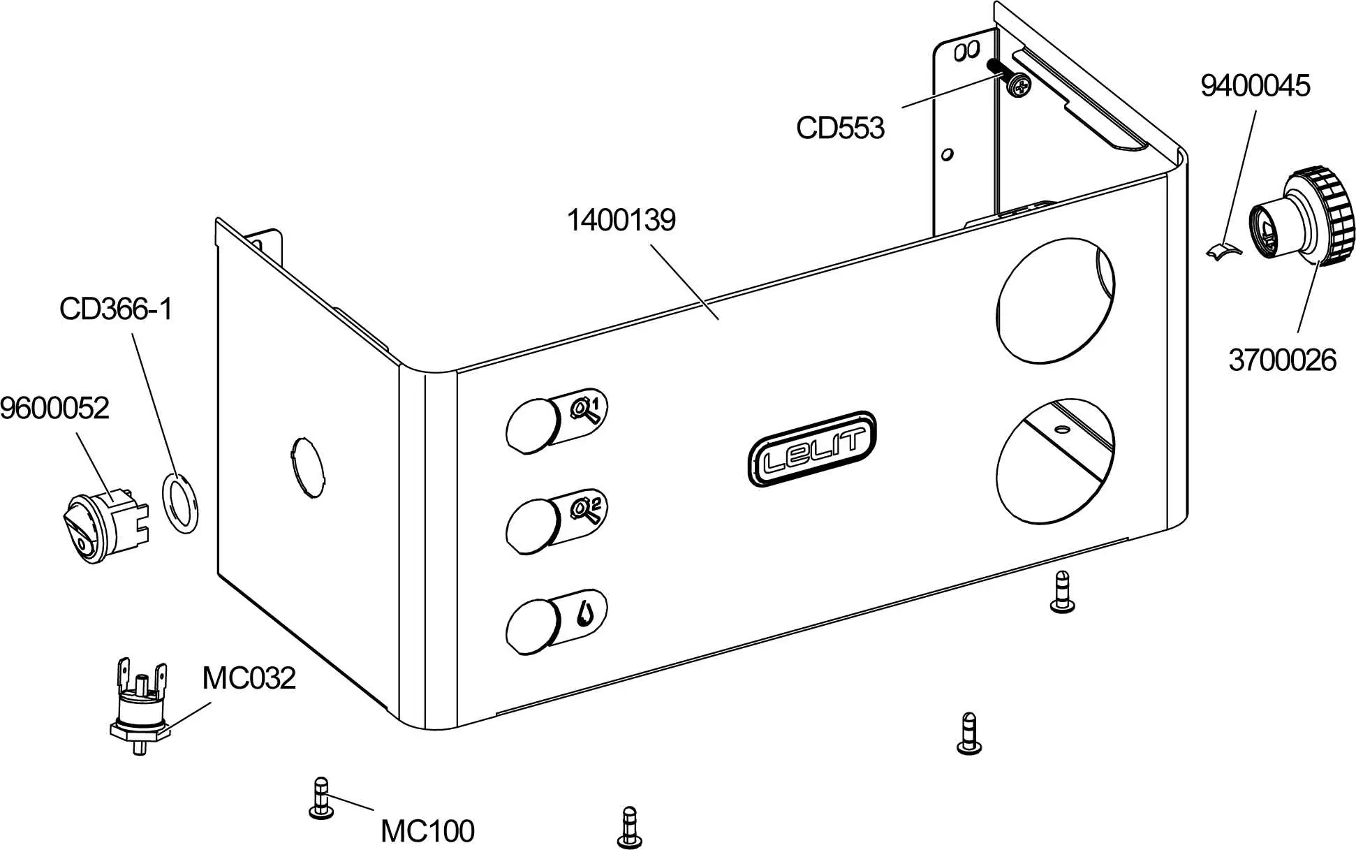 Line drawing of the Lelit PL92T (Elizabeth V3) espresso machine front panel with labeled parts—buttons, knobs, screws, and connectors—each clearly marked with part numbers for easy assembly reference. Perfect as a detailed parts diagram. 2025 1st-line.com