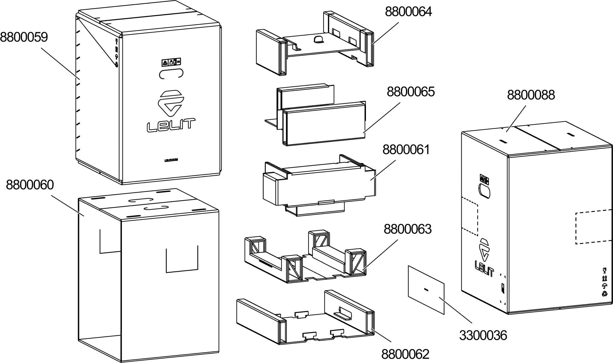 Exploded Parts Diagram showing components of the Lelit PL92T Elizabeth V3 machine, with each part—like the outer casing, brackets, plate, and assembly pieces—labeled by number and displayed separately for clarity. 2025 1st-line.com