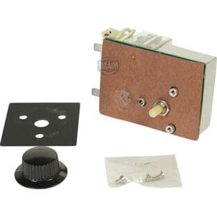 A Bloomfield 8812-61 Timer 8 Minute 120V TBF-T1602-120T with brown metal housing, black mounting plate, black knob, and a small bag of screws, shown on a white background. © 2025 1st-line.com