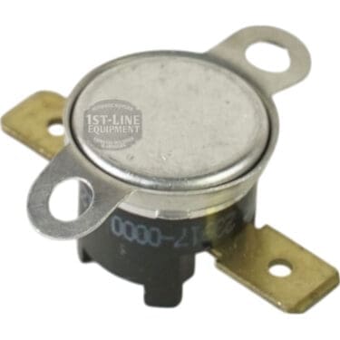 A close-up of the Bunn 23917.0000 High Limit Thermostat, featuring two flat brass mounting tabs and a black plastic base, commonly used in electrical appliances for temperature control. © 2025 1st-line.com