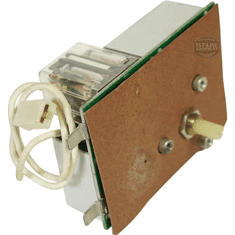 A close-up shows the Bloomfield 8812-61 Timer 8 Minute 120V TBF-T1602-120T with a circuit board, rotary knob, white wire and connector, and metal housing partially covered by a brown panel. © 2025 1st-line.com