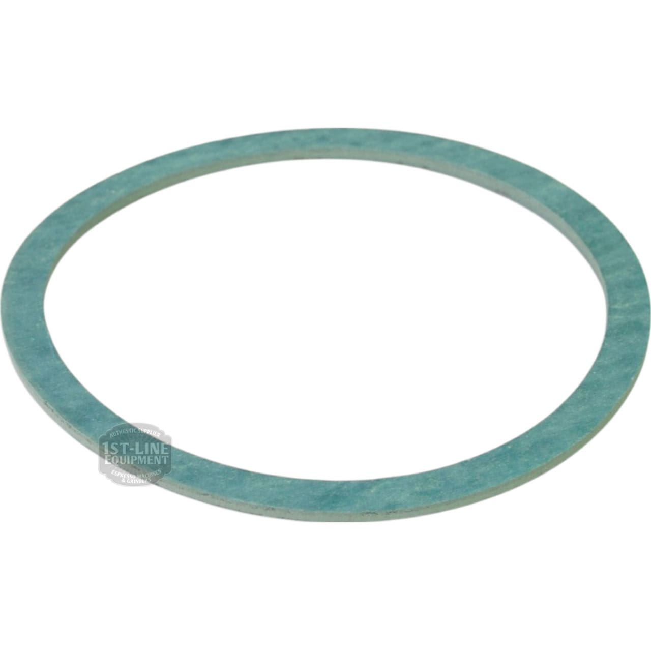 A flat, circular, greenish-blue La Spaziale 899 Vivaldi Steam Boiler Gasket with a large center hole is shown on a white background. This thin gasket is designed for effective sealing in machinery or plumbing connections. © 2025 1st-line.com