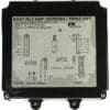 Black rectangular Giemme 18090084 Cod. 01.13.0159 Brain Unit featuring a detailed white label with wiring diagrams, terminal connections, voltage, relay ratings, connection points, technical specs, and brand logos. © 2025 1st-line.com