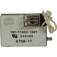 Bloomfield 8812-61 Timer 8 Minute 120V TBF-T1602-120T, rectangular metal relay with clear plastic revealing internal wires, labeled E65489 8706-17, and a white attached cord. © 2025 1st-line.com