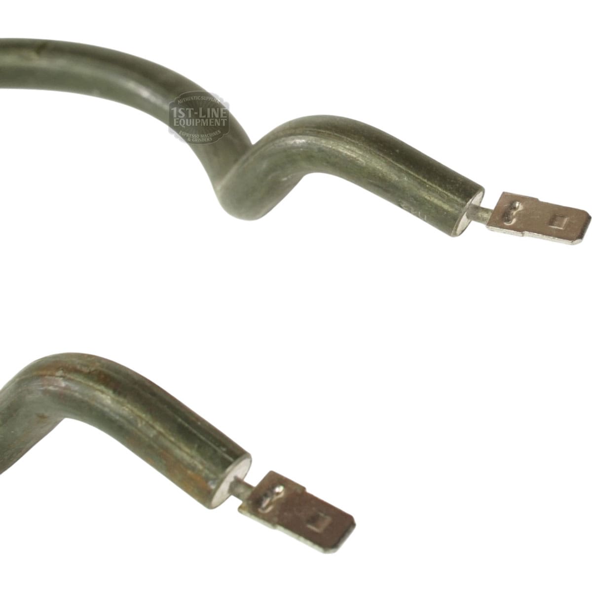 Close-up of a Bunn 01142.0000 Warmer Heating Element—120V, 130W—with two curved arms and flat connectors at each end, shown isolated on a white background. © 2025 1st-line.com