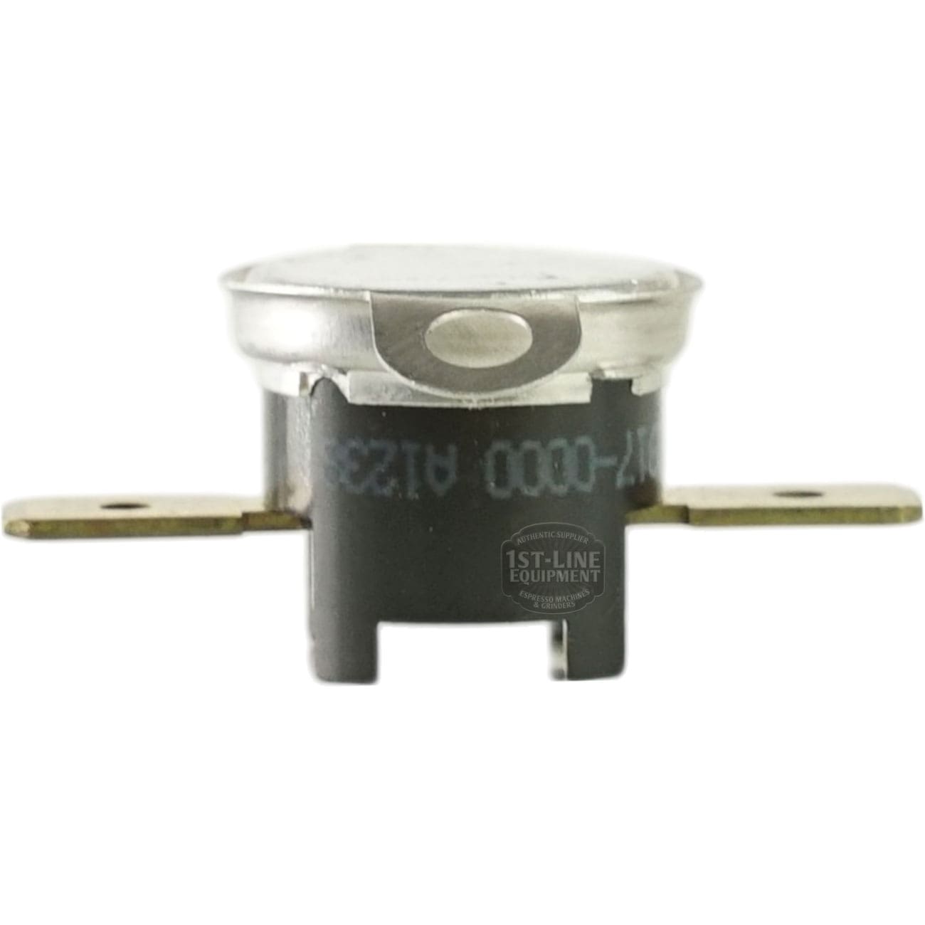 Close-up of the Bunn 23917.0000 High Limit Thermostat, showing two flat horizontal brass terminals on each side and a black base with printed numbers and text. © 2025 1st-line.com