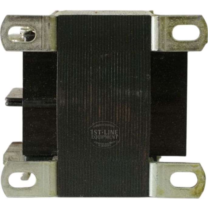 Close-up view of a black rectangular Bunn 27253.0001 Transformer (Primary 115/230V, Secondary 24V, 80VA) with metal mounting brackets on each corner and visible coils in the center. © 2025 1st-line.com