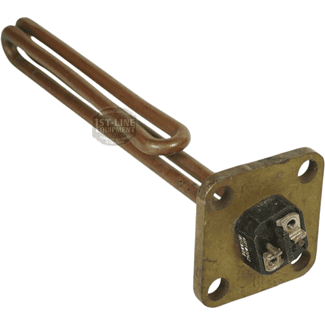 The Bunn 01091.1000 Tank Heater 120V 2500W features a U-shaped metal heating element with a brass mounting plate and electrical terminals, designed for installation in equipment like boilers or water heaters. © 2025 1st-line.com