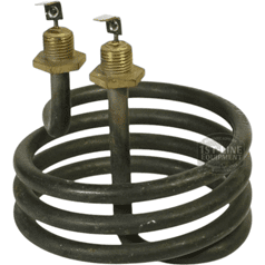 The Bunn 02755.1000 Tank Heating Element 120V 1425W is a coiled metal heater with two threaded terminals and electrical connectors on top, designed for industrial or appliance heating applications. © 2025 1st-line.com