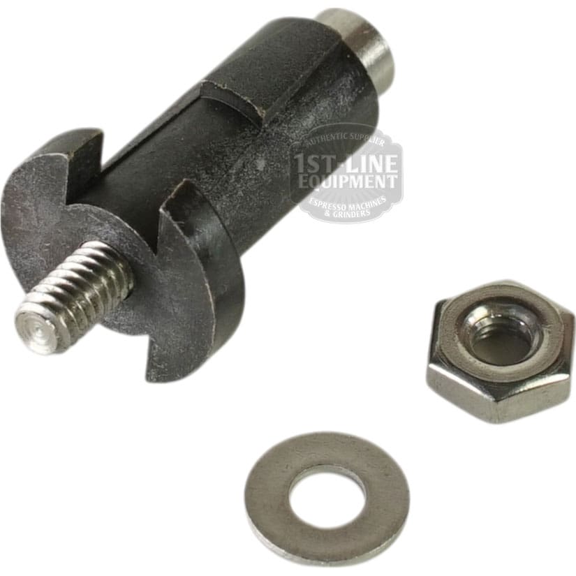 The Bunn 07412.1002 Liquid Level Probe Kit - 1.25 includes a metal bolt with a black cylindrical body and slotted head, plus a hex nut and flat washer, all displayed on a white background. © 2025 1st-line.com