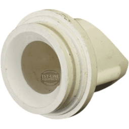 The Bunn 24721.0000 Dispense Tube is a white, cylindrical plastic fitting with a threaded section and flared end, commonly used for plumbing or espresso machine parts. © 2025 1st-line.com