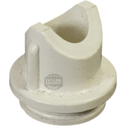 The Bunn 24721.0000 Dispense Tube is a white, cylindrical plastic replacement part featuring a grooved notch and threaded base for Bunn machines. © 2025 1st-line.com