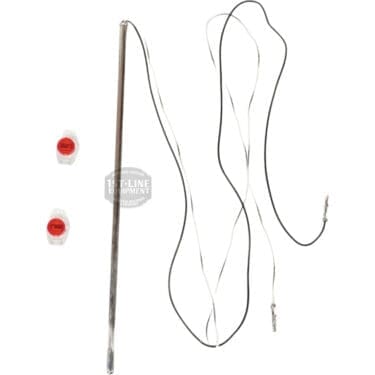 The Bunn 29327.0000 Temperature Probe Sensor, 7.5, includes attached white and black wires and two small red plastic connectors, shown on a white background. © 2025 1st-line.com