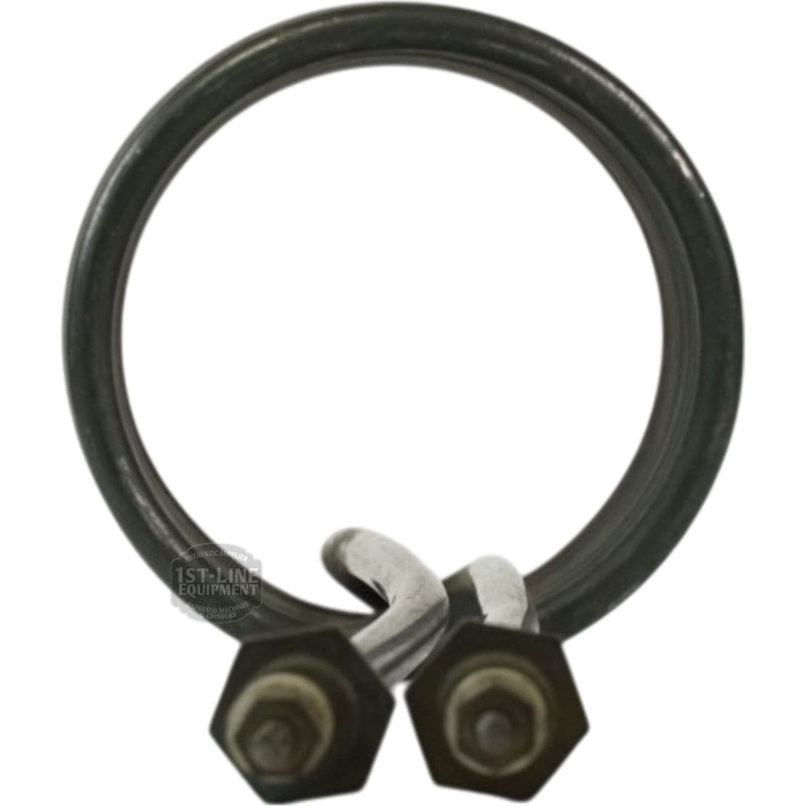 The Bunn Tank Heater Heating Element 230V 5500W is a circular, loop-shaped heater with dual threaded ends and hex nuts, perfect for replacing your Bunn tank heater. © 2025 1st-line.com