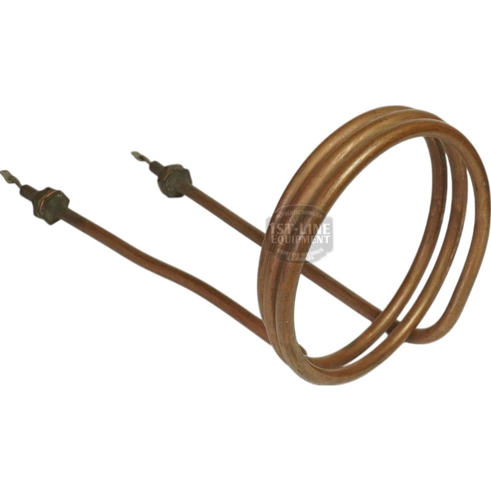 The Chromalox 208V 4500W Heating Element features copper coiled rods with terminal connectors at one end, designed for efficient liquid heating in industrial or household appliances. © 2025 1st-line.com