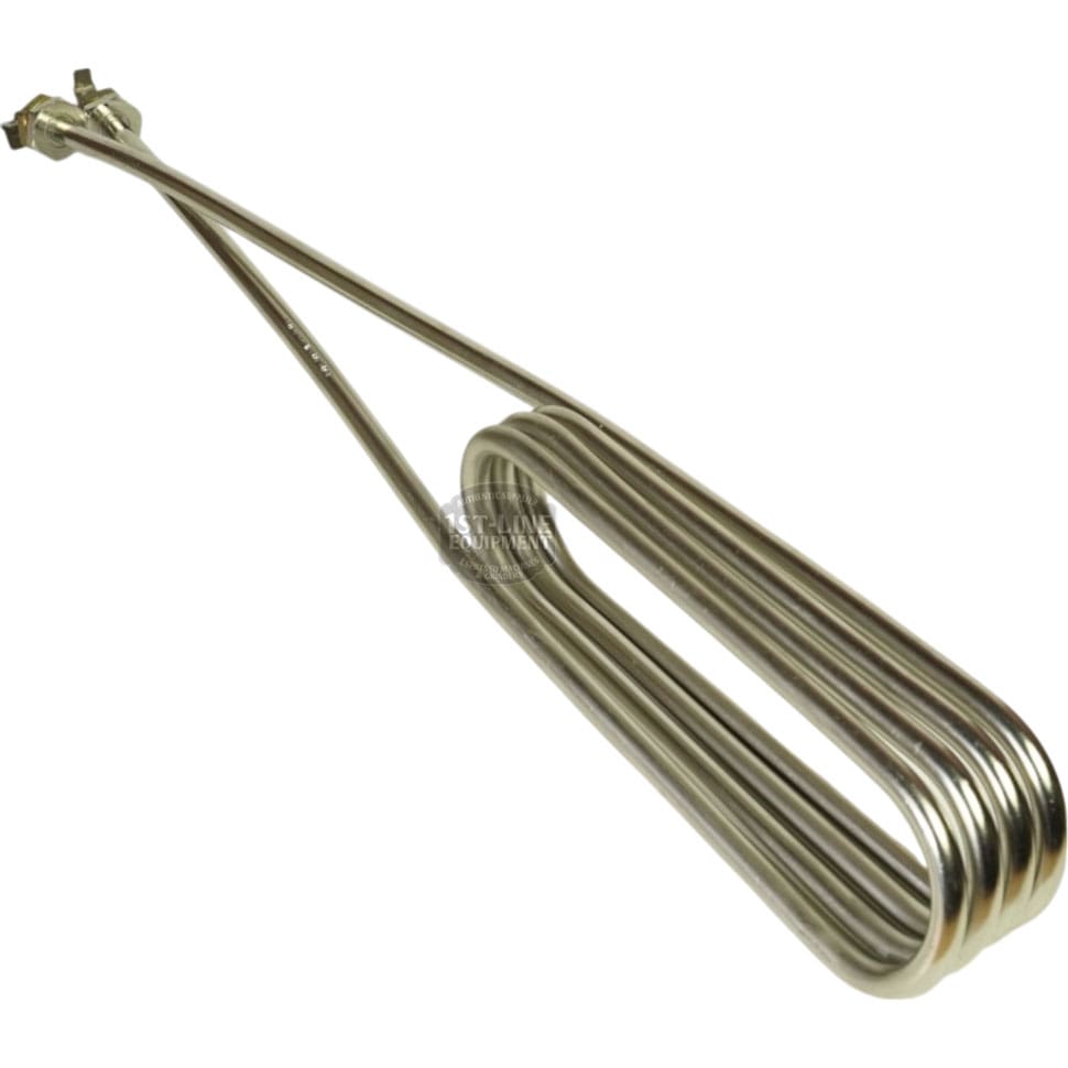 The Heating Element 240V 5000W TH 6303O is a metal immersion water heater rod with a coiled element and two long handles, ideal for direct heating of liquids. © 2025 1st-line.com