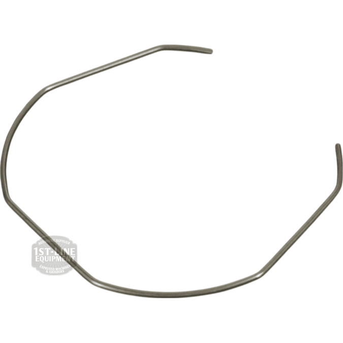 The Nuova Ricambi 612142 Stainless Steel Filter Locking Spring, 1.2mm in diameter, is a thin, bent wire shaped into an irregular open circle with both ends angled outward. © 2025 1st-line.com