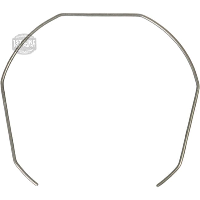 The Nuova Ricambi 612143 Stainless Steel Filter Locking Spring, 1mm diameter, is a thin, silver U-shaped spring with angled ends in an open loop, shown on a white background. © 2025 1st-line.com