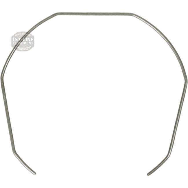 The Nuova Ricambi 612143 Stainless Steel Filter Locking Spring, 1mm diameter, is a thin, silver U-shaped spring with angled ends in an open loop, shown on a white background. © 2025 1st-line.com