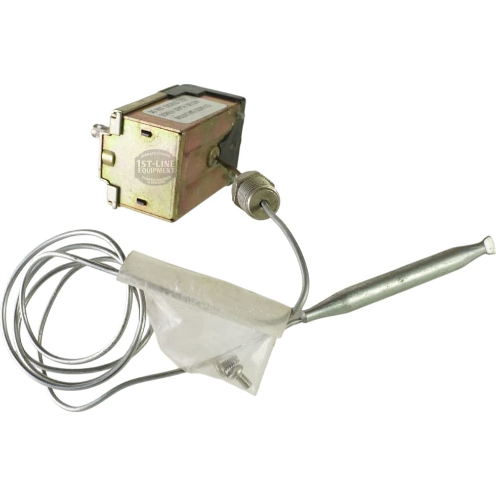The PECO Control Solutions TC125-025 Regulating Thermostat includes a capillary tube, sensor bulb, and mounting screws in a small plastic bag for accurate temperature control. © 2025 1st-line.com