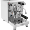 A stainless steel Magister espresso machine with dual wands, pressure gauges, digital display, and a portafilter, set on a reflective drip tray. © 2025 1st-line.com