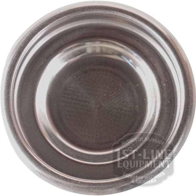 A top-down view of the Ascaso I..555 Professional POD Filter Basket, featuring small holes at the bottom for holding ground coffee in an espresso machine.