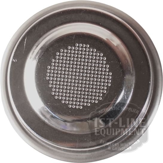 The Ascaso I..555 Professional POD Filter Basket is a metal espresso machine portafilter basket with small central holes, shown from above. The 1st-Line Equipment logo appears in the lower right corner.
