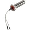 The Bellezza 96.05889(UL) Bellona Steam Boiler Heating Element UL is a cylindrical metal unit with a hexagonal base, two braided insulated wires, and a red seal at the wire connection point for steam boiler use.