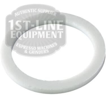 A Carimali (88.00045) PTFE Heating Element Gasket, white and circular, is shown on a plain background with a "1st-Line Equipment Authentic Supplier Espresso Machines & Grinders" watermark.