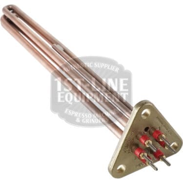 The Carimali (96.05160) 220V 3500W heating element for 2-group Bubble espresso machines features a triangular copper design with three rods and multiple terminals on a metal base plate.