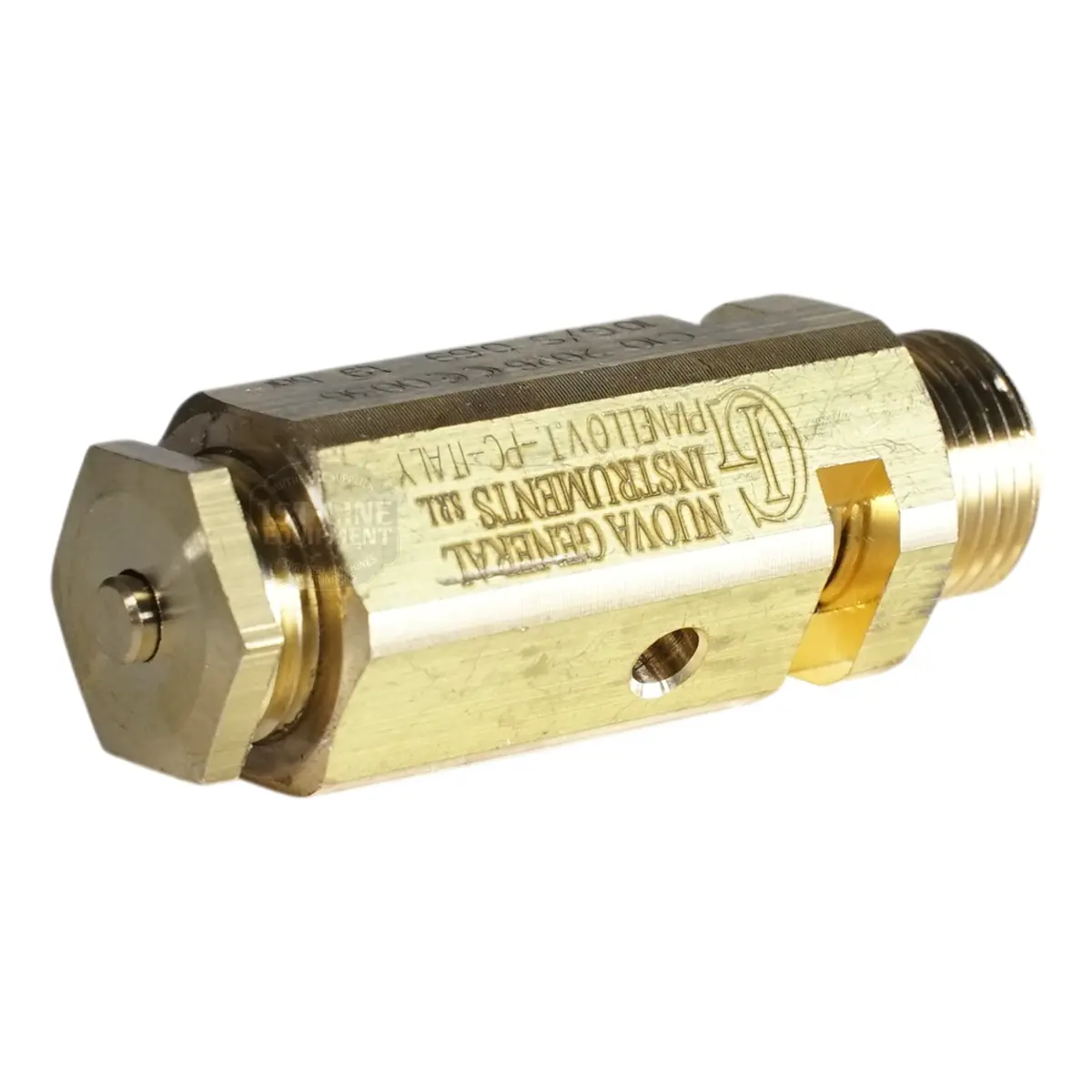 The Carimali (97.00148) Safety Valve 1.9Bar is a brass, threaded check valve with hexagonal fittings and engraved labeling, designed for industrial fluid control and fully compatible with Carimali systems.