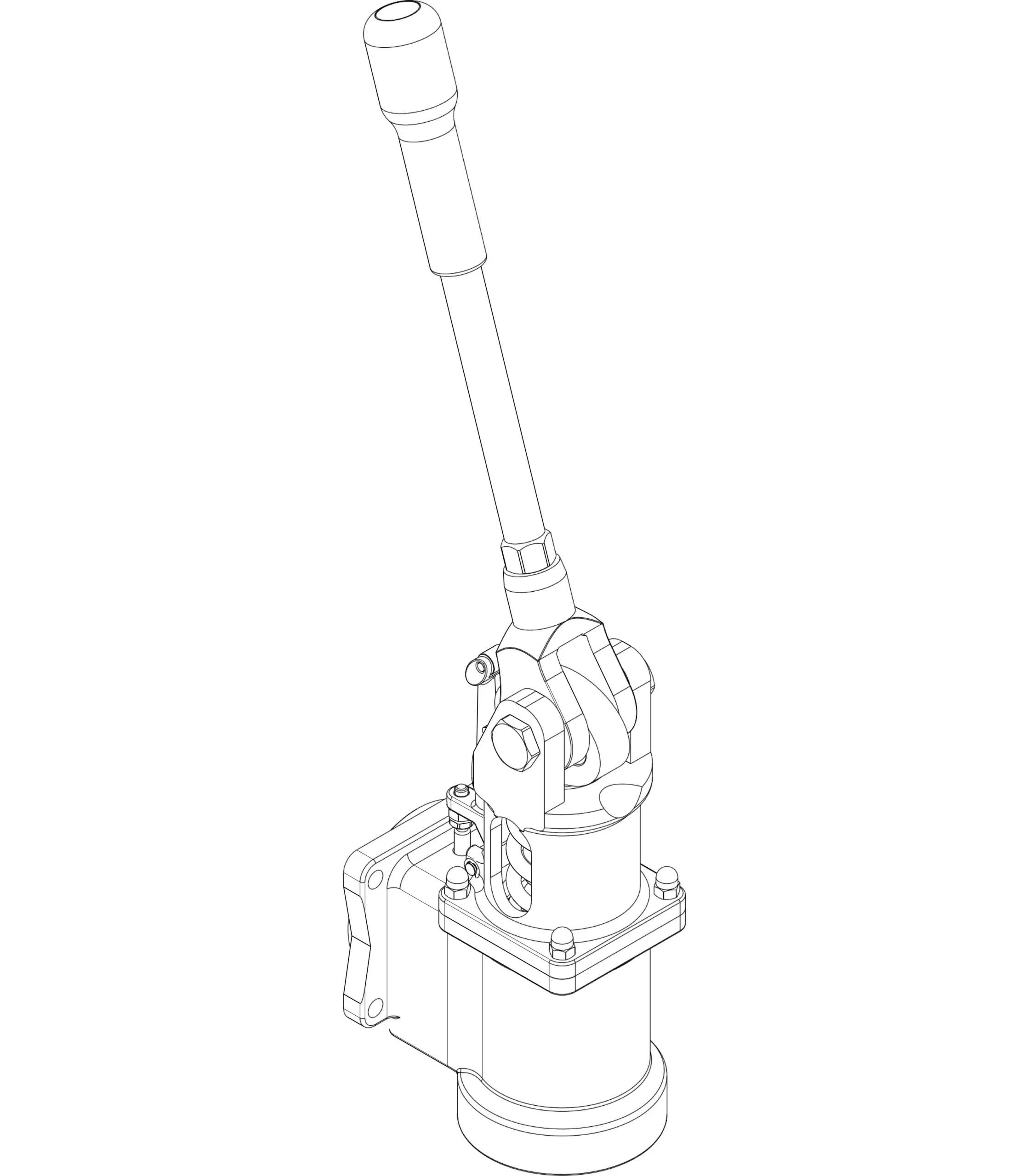 A technical line drawing of an ACS Vesuvius Evo Leva mechanical lever device with a long handle, cylindrical base, and several bolts and components, viewed from an angled perspective like a detailed parts diagram.