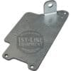 A flat, rectangular metal bracket with rounded corners, screw holes, and an upright tab with a circular hole—ideal for Eureka Mezzanine use. Shown on a white background. Product: Eureka 2592.0216L1R01-XXL Mezzanine Sheet.