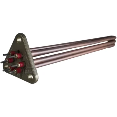 The Carimali 96.05126.00.42 120V 1800W Heating Element for Bubble 2-Group features three tubular rods, a triangular mounting flange, and connectors for efficient water heating.