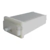 A white rectangular plastic reservoir tank for the 1st-line Mini Water Softener features a protruding nozzle on one end and is shown on a plain white background.