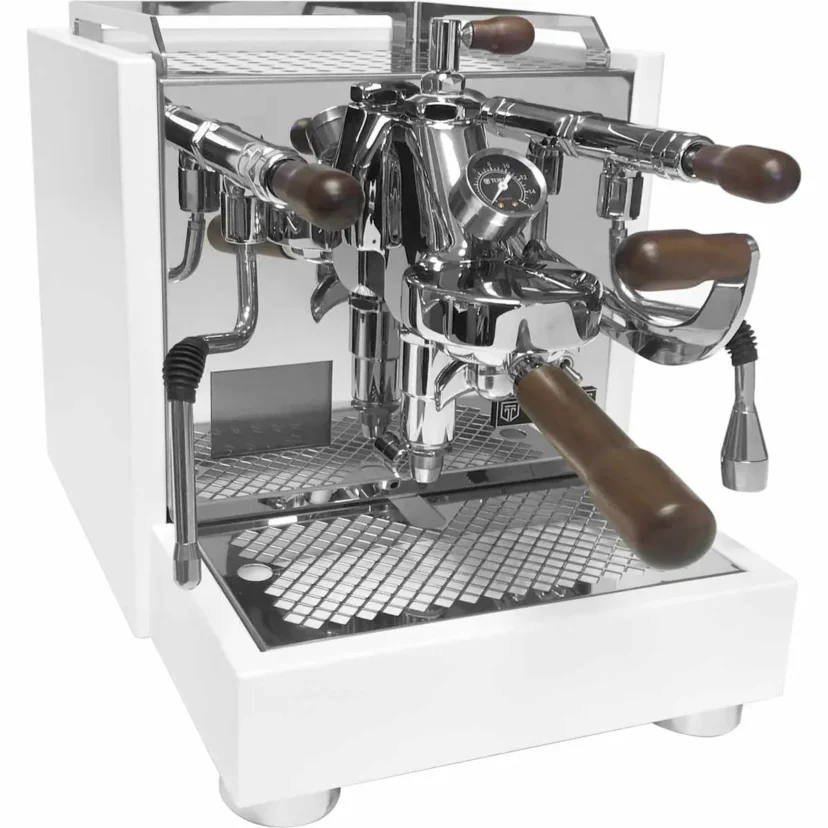 Recommended cleaning tools for espresso machines, including brushes and microfiber cloths