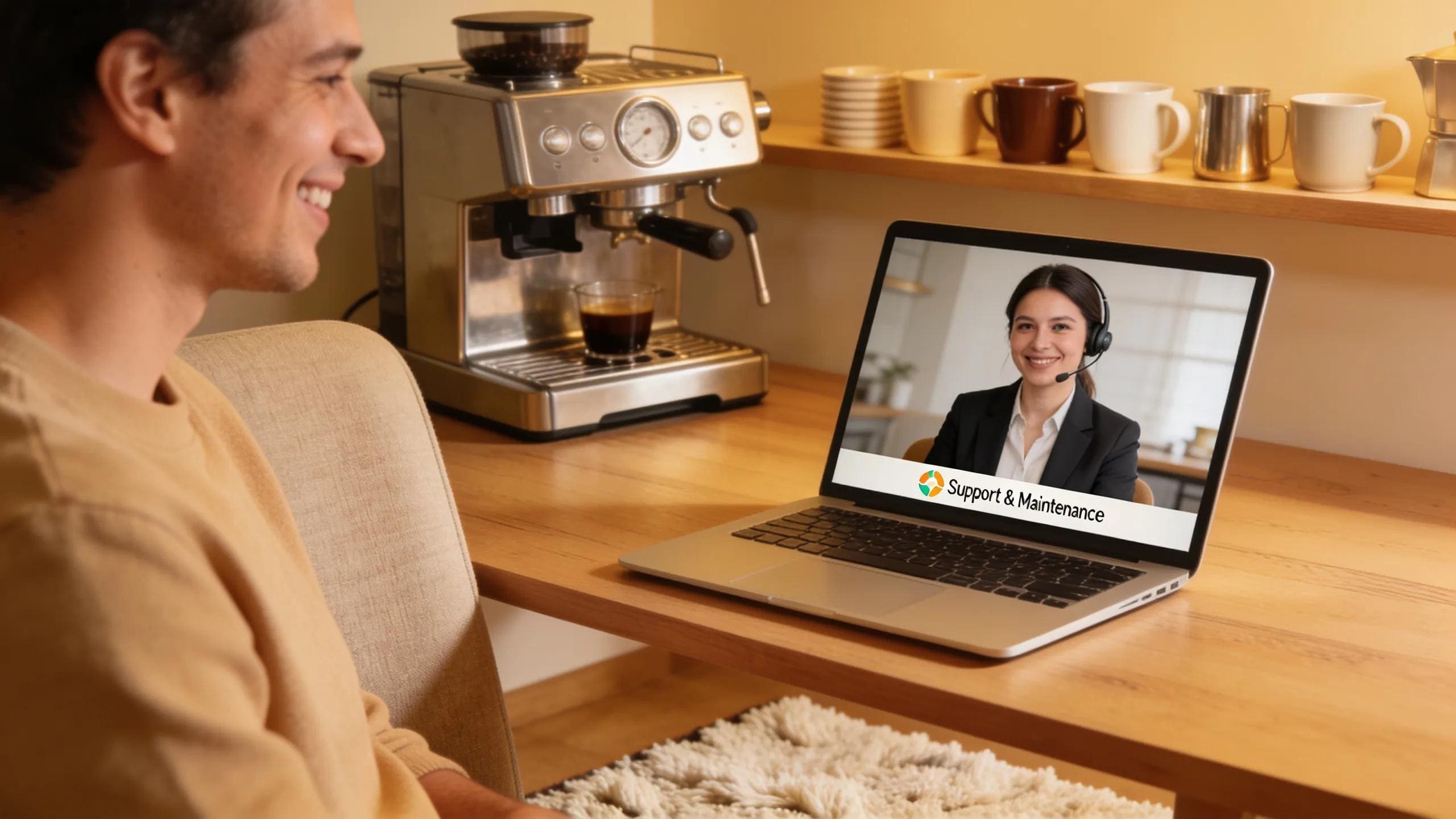 Customer interaction with support for espresso machine maintenance